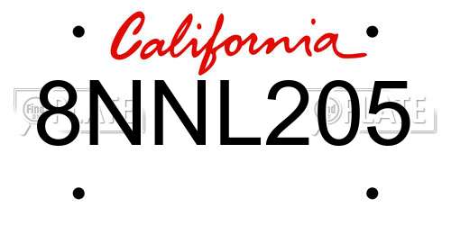 8NNL205 California License Plate