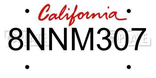 8NNM307 California License Plate