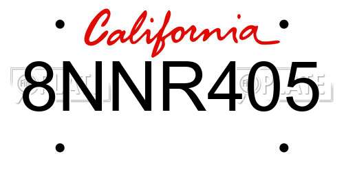 8NNR405 California License Plate