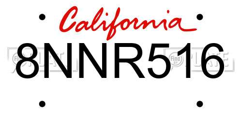 8NNR516 California License Plate