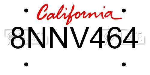 8NNV464 California License Plate