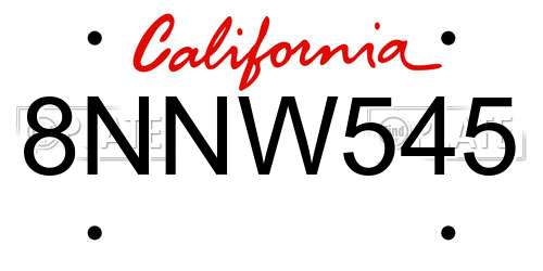 8NNW545 California License Plate