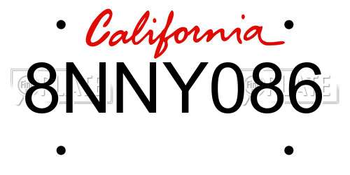 8NNY086 California License Plate