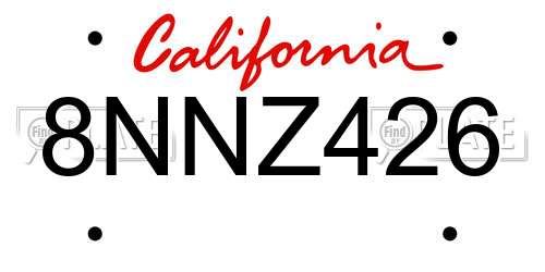 8NNZ426 California License Plate
