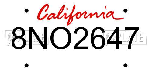 8NO2647 California License Plate