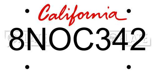 8NOC342 California License Plate