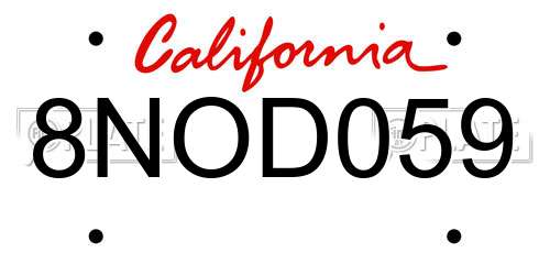 8NOD059 California License Plate