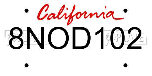 8NOD102 California License Plate
