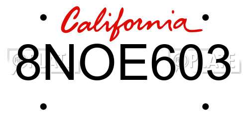 8NOE603 California License Plate