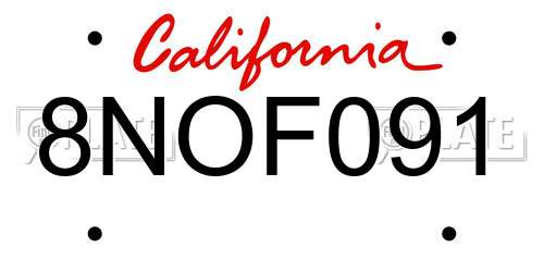 8NOF091 California License Plate