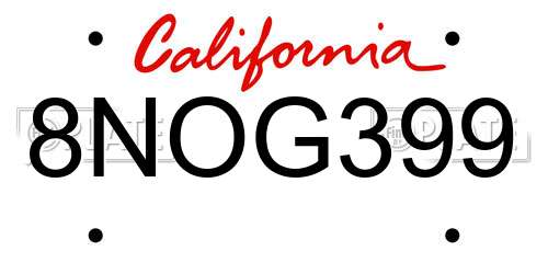 8NOG399 California License Plate