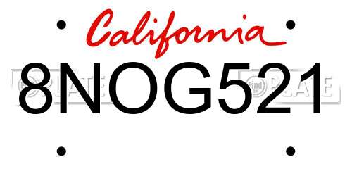 8NOG521 California License Plate