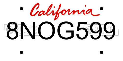 8NOG599 California License Plate