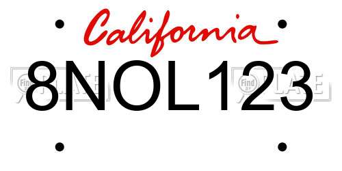 8NOL123 California License Plate