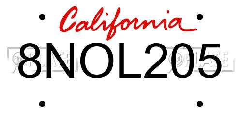 8NOL205 California License Plate