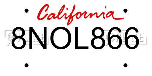 8NOL866 California License Plate