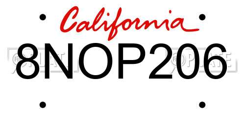 8NOP206 California License Plate