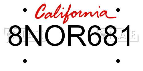 8NOR681 California License Plate