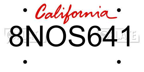 8NOS641 California License Plate