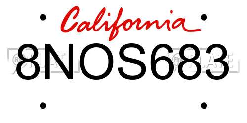 8NOS683 California License Plate
