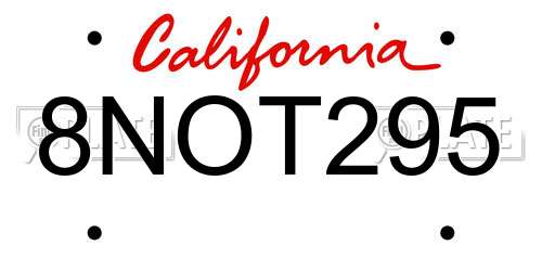 8NOT295 California License Plate