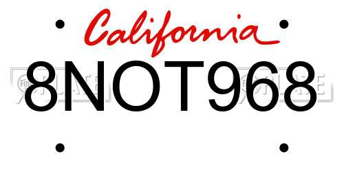 8NOT968 California License Plate