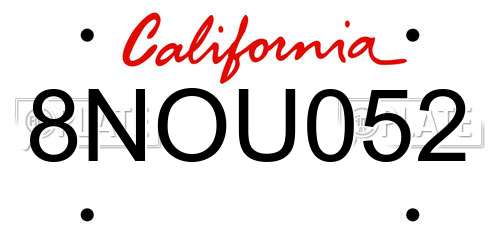 8NOU052 California License Plate
