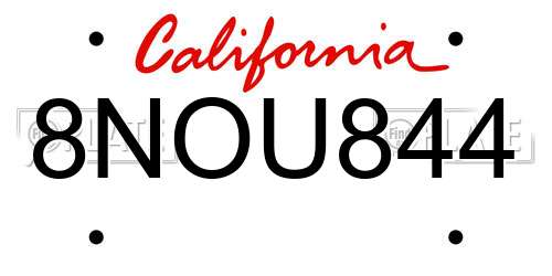 8NOU844 California License Plate