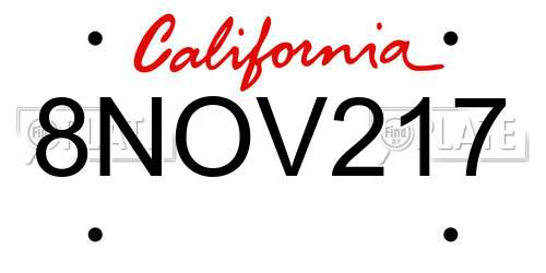 8NOV217 California License Plate