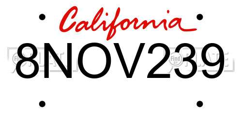 8NOV239 California License Plate
