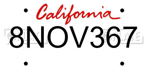 8NOV367 California License Plate