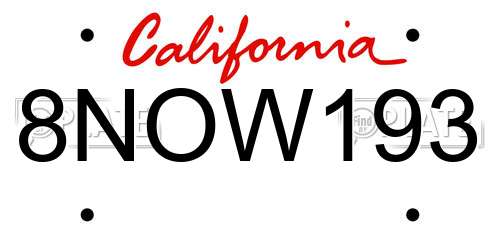 8NOW193 California License Plate