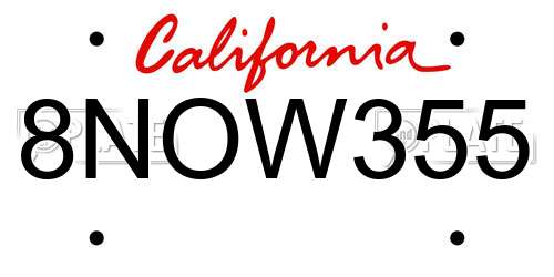 8NOW355 California License Plate
