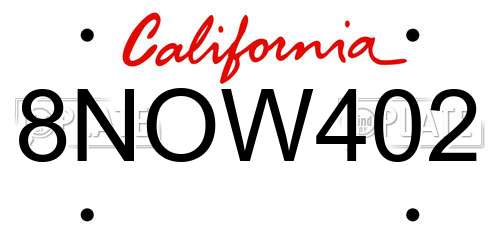 8NOW402 California License Plate