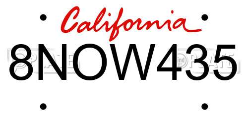 8NOW435 California License Plate