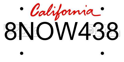 8NOW438 California License Plate