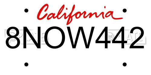 8NOW442 California License Plate