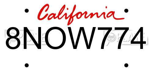 8NOW774 California License Plate