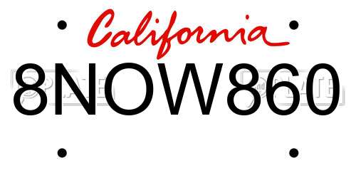 8NOW860 California License Plate