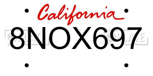 8NOX697 California License Plate