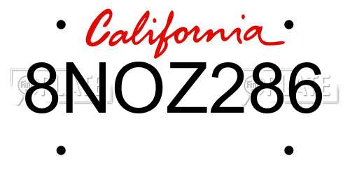 8NOZ286 California License Plate