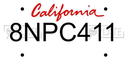 8NPC411 California License Plate