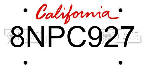 8NPC927 California License Plate