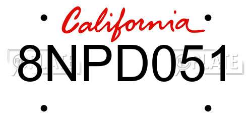 8NPD051 California License Plate