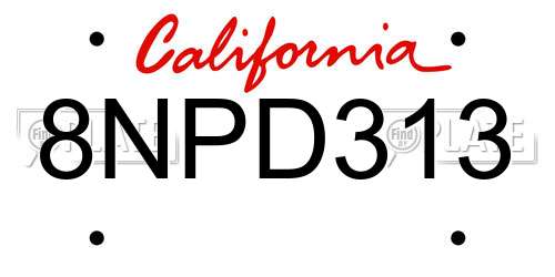 8NPD313 California License Plate