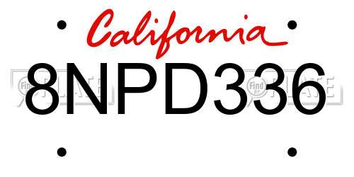8NPD336 California License Plate