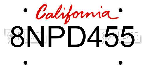 8NPD455 California License Plate