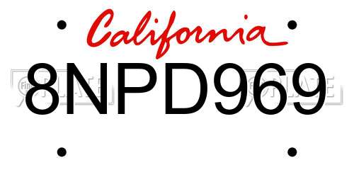 8NPD969 California License Plate