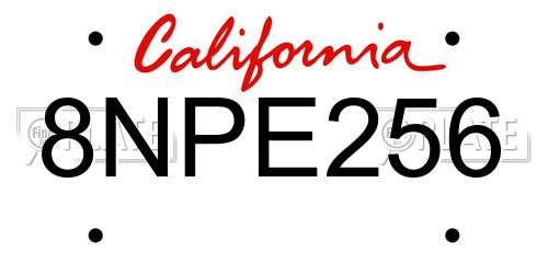 8NPE256 California License Plate