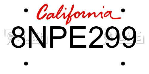 8NPE299 California License Plate